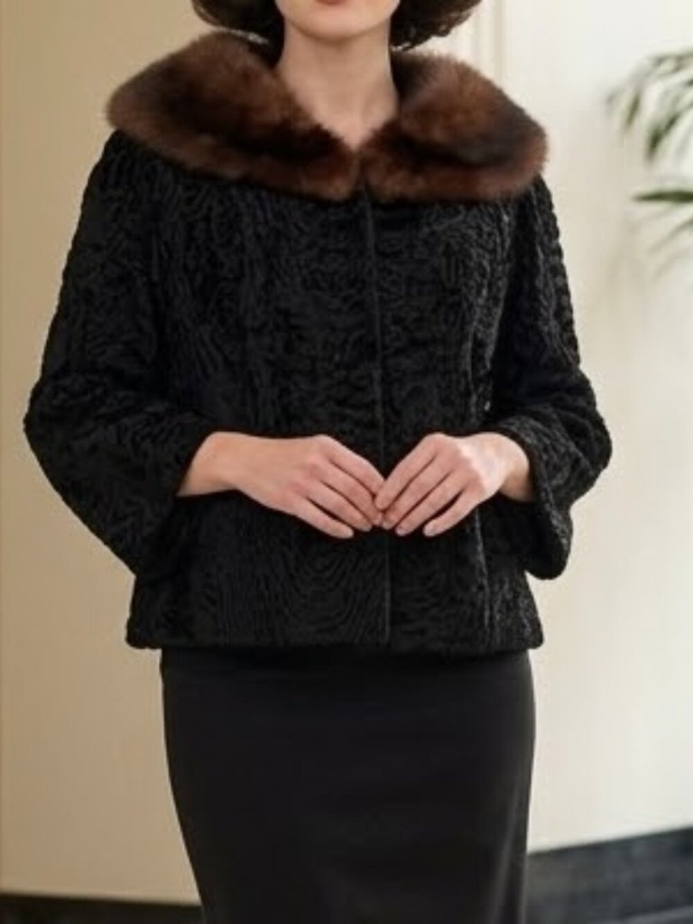 Vintage Annis Furs Black Persian Lamb Fur Jacket Mink Collar Union Made 1965